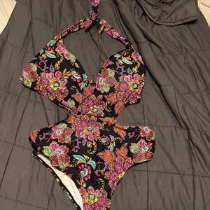 Vibrant Floral Cutout One Piece Swimsuit